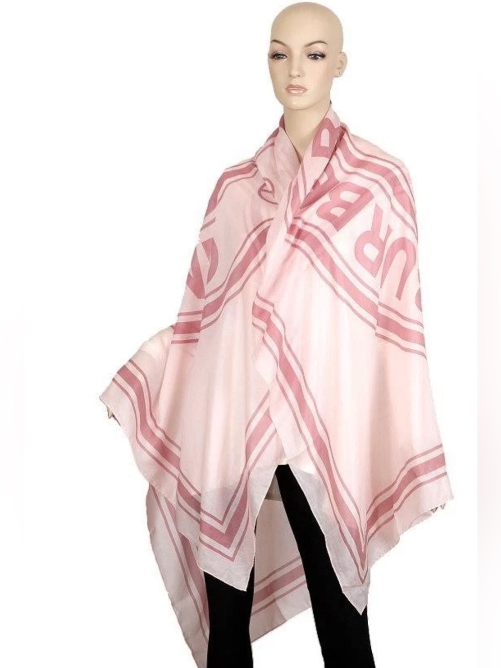 NEW BURBERRY ANTIQUE ROSE ROUNDEL LOGO PRINT SILK COTTON OVERSIZED SQUARE SCARF